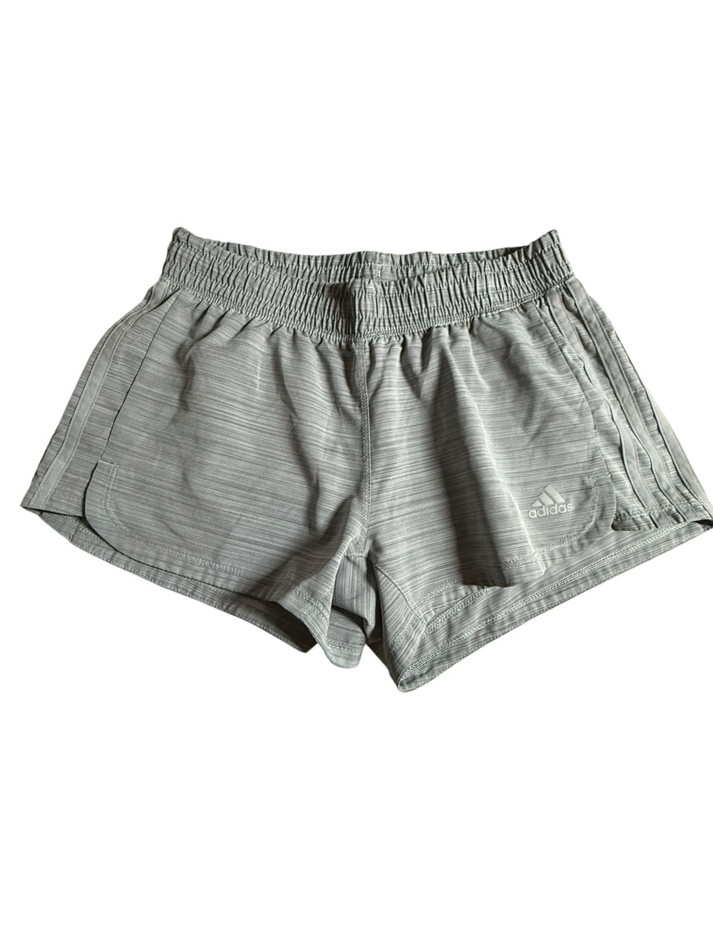 adidas Women's Light Gray Striped Athletic Shorts